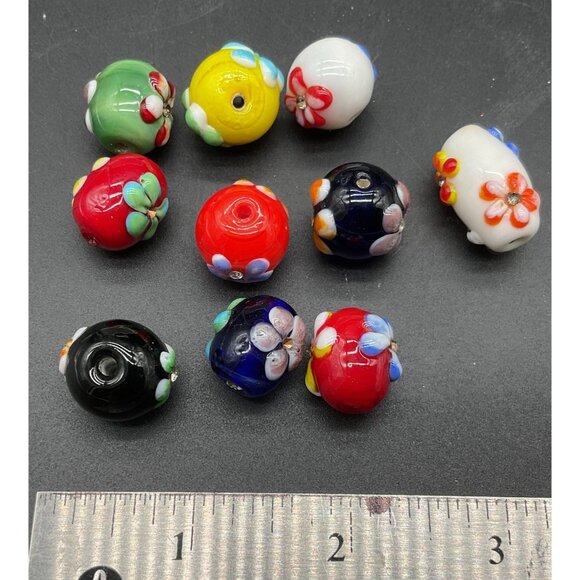 Mixed Flower Glass Beads Lot Of 10 for Bracelet Necklace or earrings - Picture 2 of 4